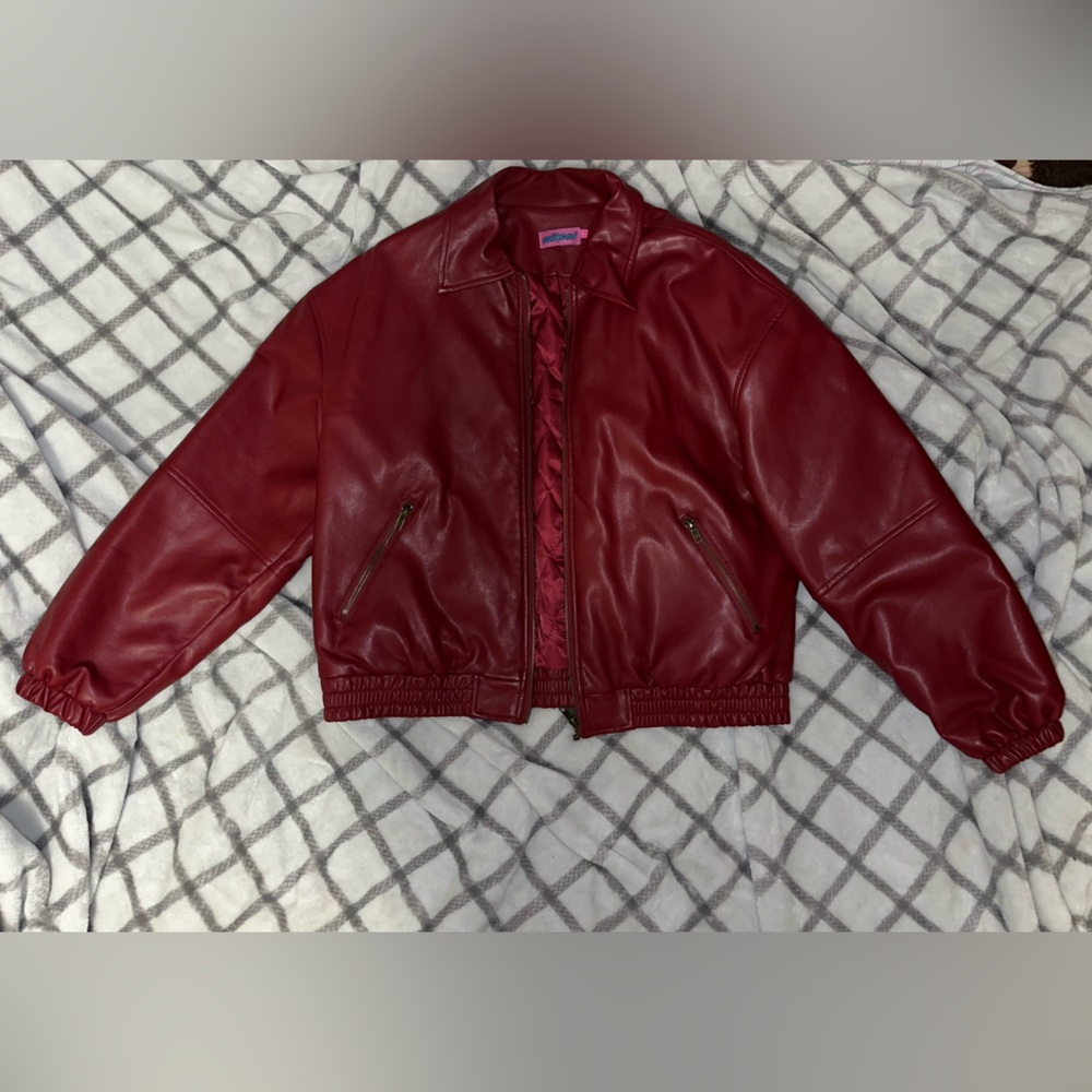 Edikted Burgundy Faux Leather Jacket